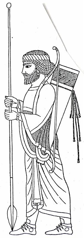 Lanzenapfel oben (Rek.).jpg - Die (hier nur nach Textüberlieferung rekonstruierte, nicht archäologisch belegte) Möglichkeit, die 'Äpfel' (meloi) des Lanzenendes nach oben zu tragen, läßt sich als Zeichen der sog. Melophoren deuten. Vielleicht ein Truppenteil mit besonderen Aufgaben.